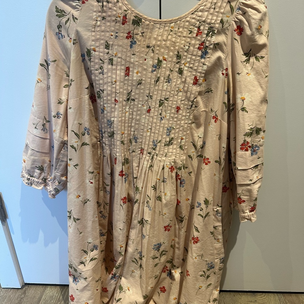 Madewell Floral Pleated Dress in Cream and Red